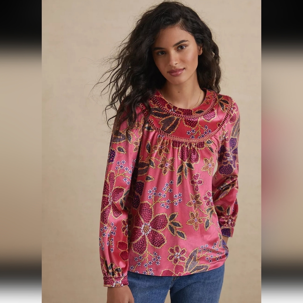 Anthropologie Pink Floral Blouse